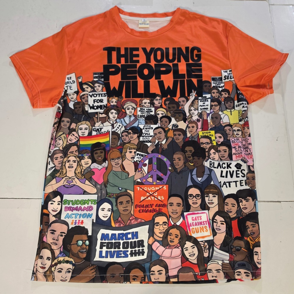 Bay Club The Young People Will Win Graphic T-Shirt Orange All Over Print 2XL